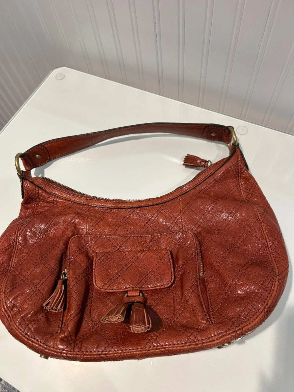 Like New Antonio Melani Hobo Bag quilted leather brown